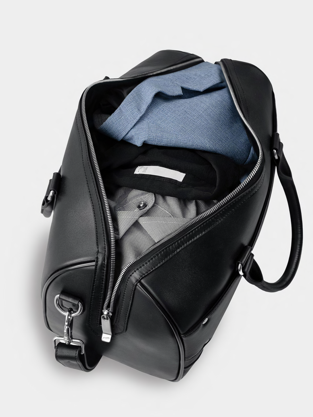 f36 duffel bag large black leather open