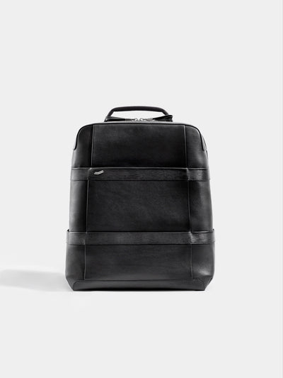 Vantage Black Leather Backpack Medium Front Rucksack