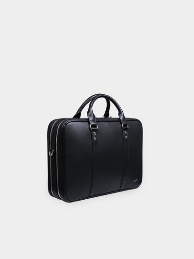 F26 Black Leather Double Briefcase Schwarzes Leder