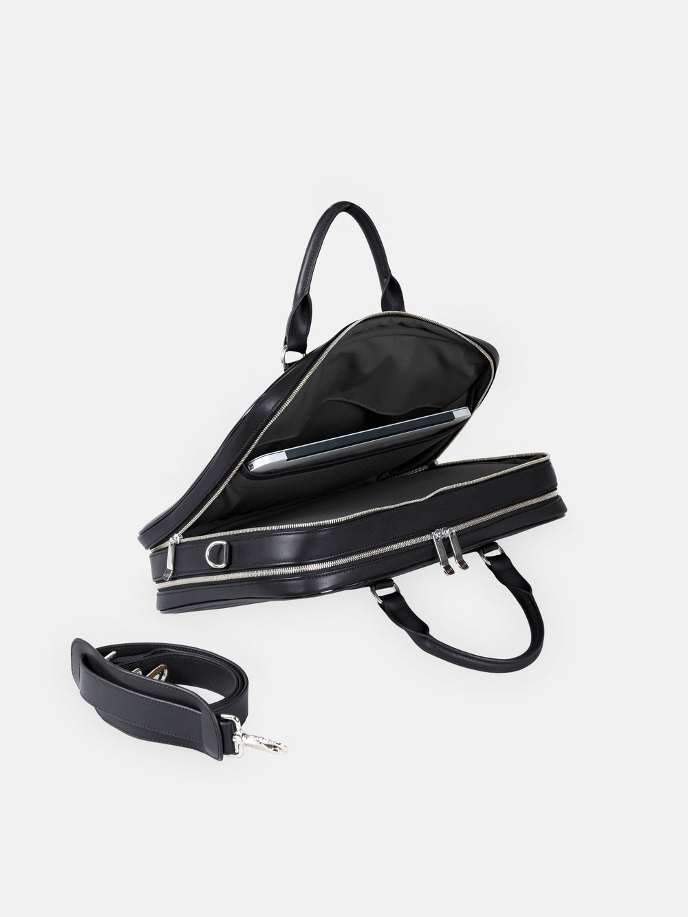 f26 black leather double briefcase schwarzes leder