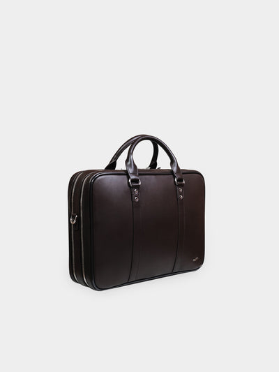 F26 Brown Leather Double Briefcase Braunes Leder