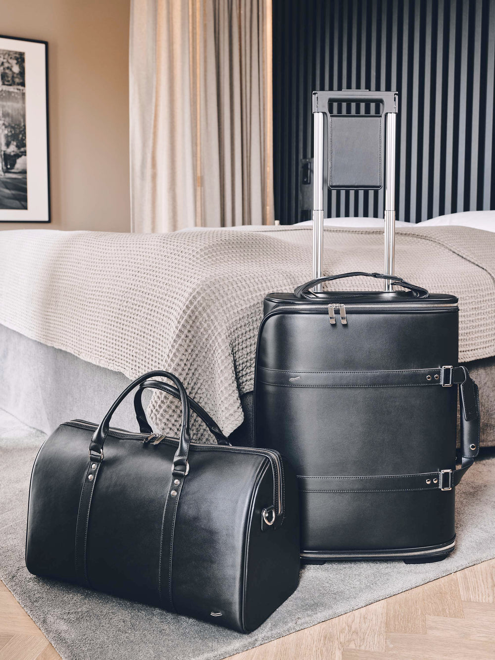 f34 travel duffel bag italian black leather schwarzes leder