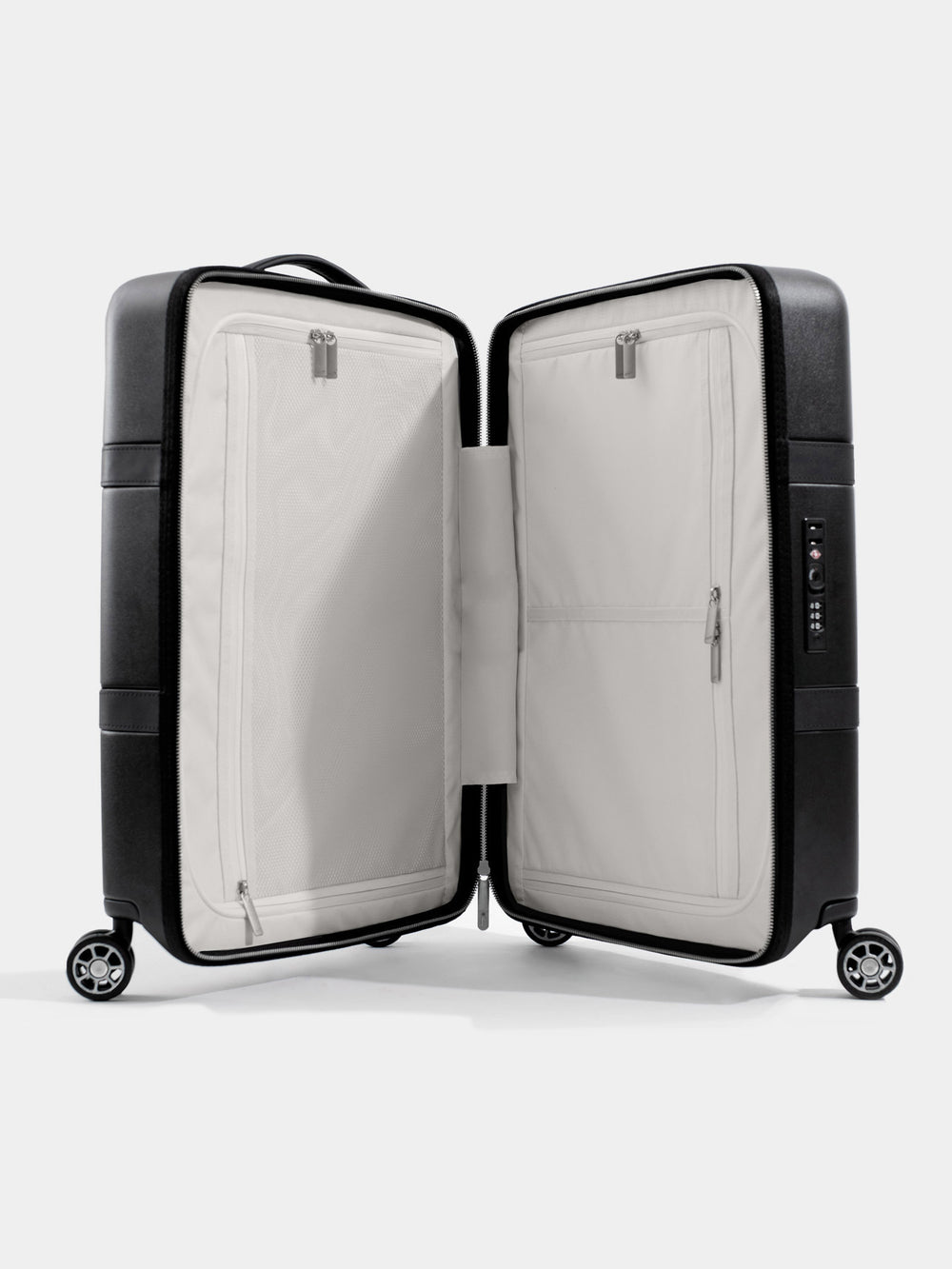 p55 black carry-on luggage interior open 