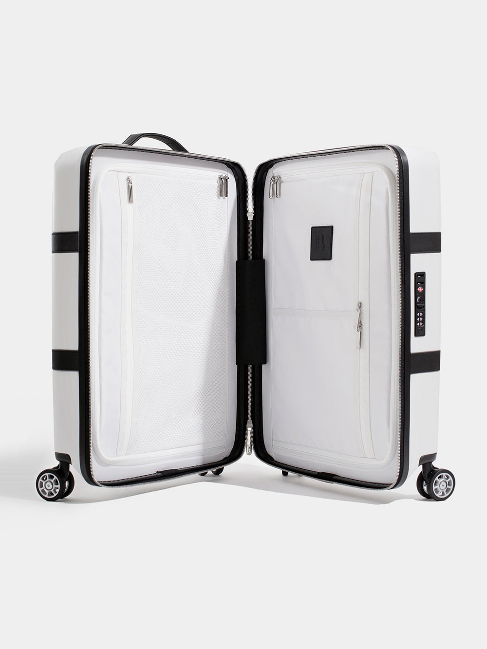 p55 carry-on luggage white open
