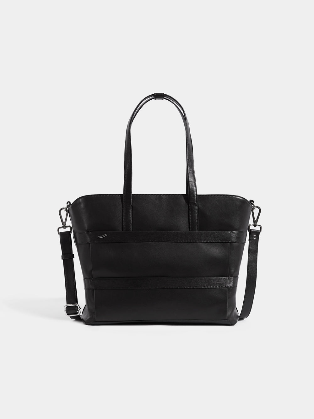 vocier vantage black leather tote bag front handtasche tragetasche